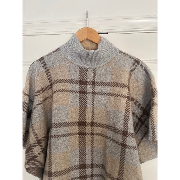 Note di Anita Wool Blend Plaid Poncho Mock Neck One Size - Picture 2 of 4